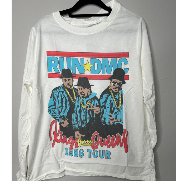 NWT Recycled Karma Run DMC Kings Queens 1986 Tour Long Sleeve White Tee Sz XL - Picture 1 of 3